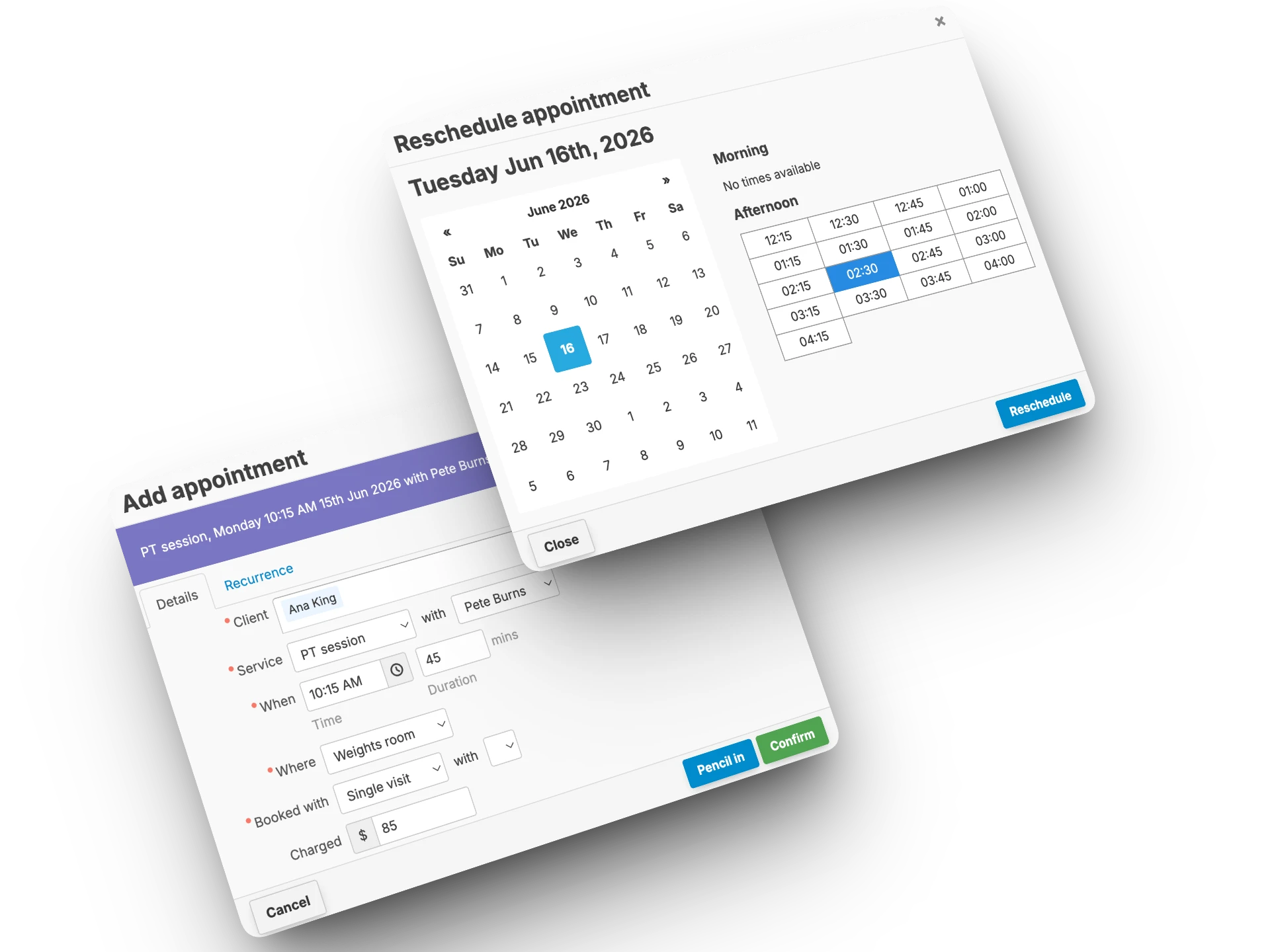 Appointment Book Interface