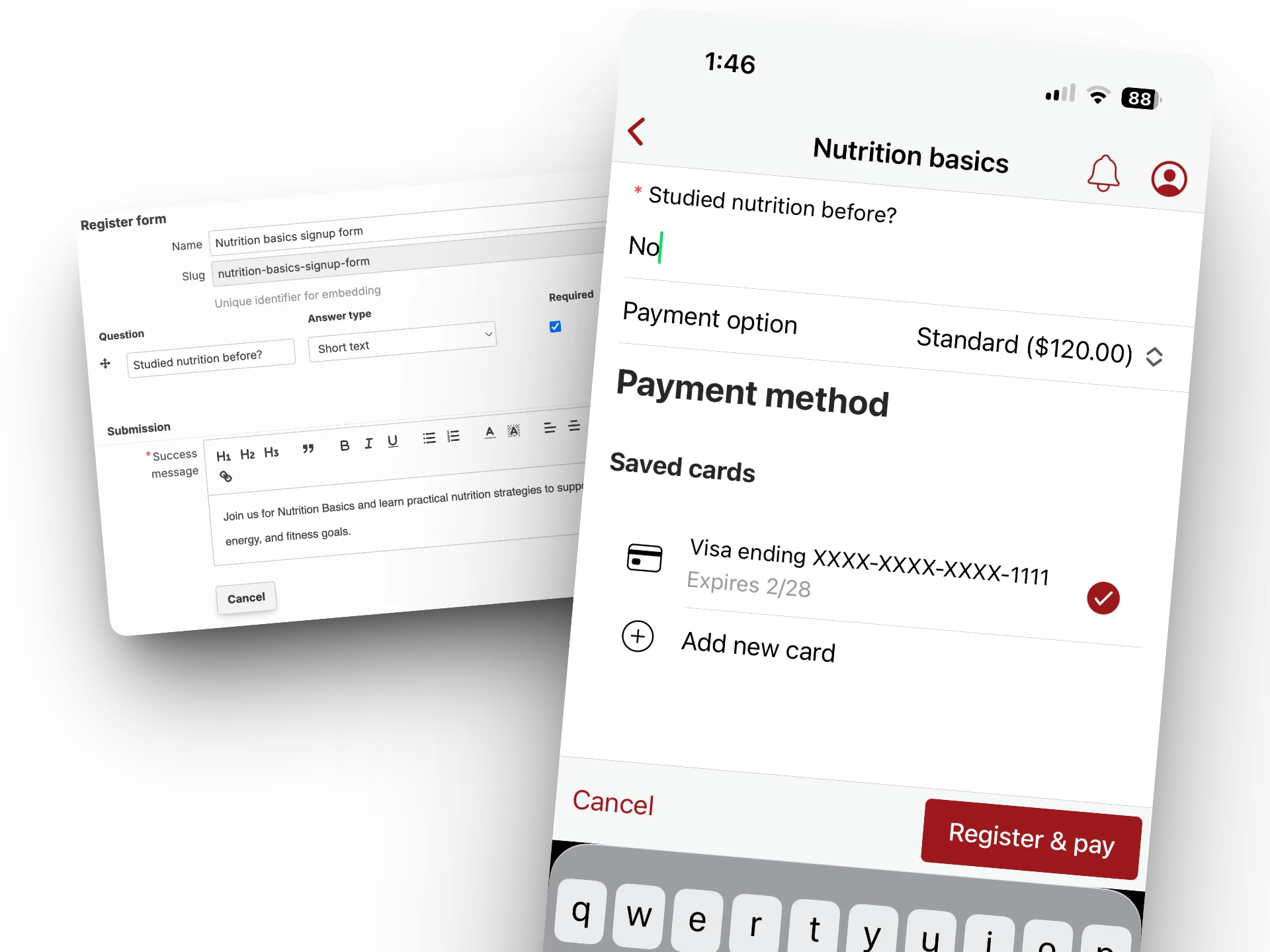 Course payment and registration form