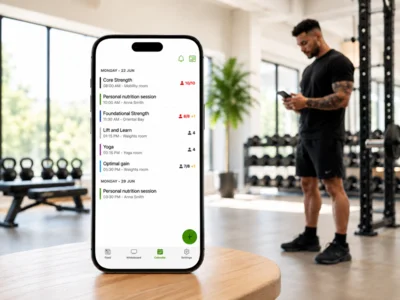 A coach checking their day's class schedule in InfluxCoach