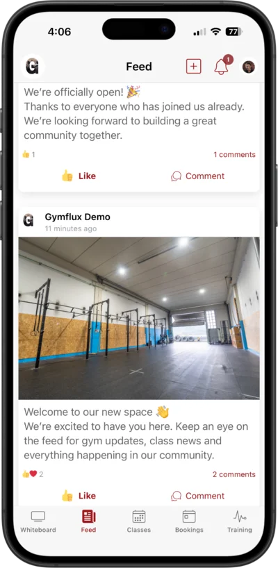 A new gym welcoming its first members in the Influx member app feed