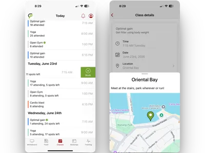 Easy class booking in InfluxApp
